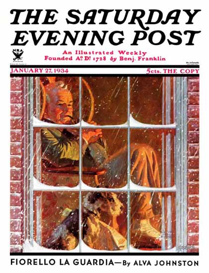 Walter Humphrey Saturday Evening Post By the Fire 1934_01_27 | The Saturday Evening Post Graphic Art Covers 1931-1969