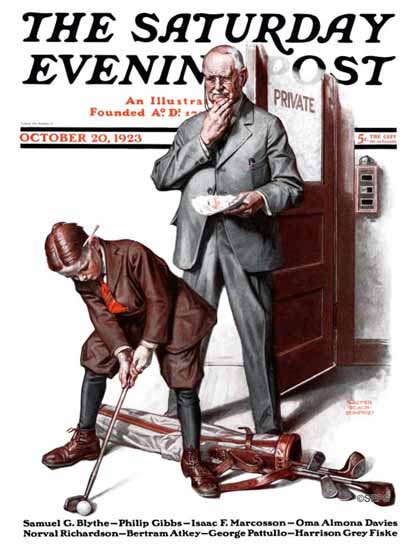 Walter Humphrey Saturday Evening Post Indoor Golf 1923_10_20 | The Saturday Evening Post Graphic Art Covers 1892-1930