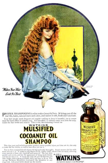 Watkins Mulsified Cocoanut Oil Shampoo 1920 | Sex Appeal Vintage Ads and Covers 1891-1970