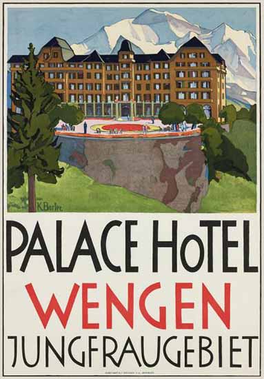 Wengen Palace Hotel Jungfraugebiet Switzerland 1928 | Vintage Travel Posters 1891-1970