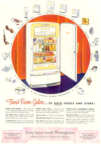 Westinghouse Refrigerator Fridge 1948 Mad Men Art Vintage Ad Art