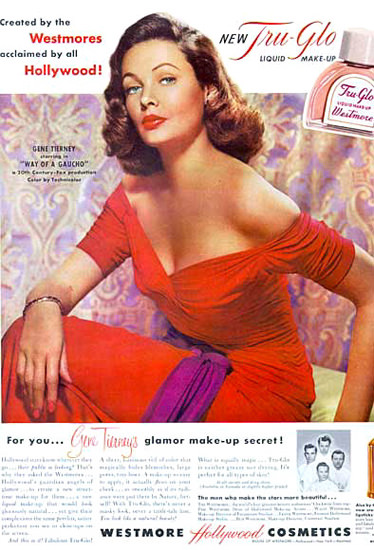 Westmore Hollywood Cosmetics Gene Tierney | Sex Appeal Vintage Ads and Covers 1891-1970