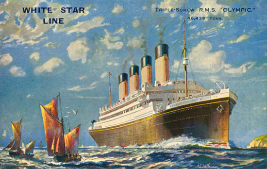 Vintage 1930's RMS Majestic White Star Line, Launched in 1914 as the SS  Bismarck the world's largest ship given to Great Britain as reparation. .  original poster printed in Belgium by O.