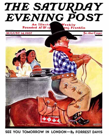 William J Bailey Saturday Evening Post Indians and Dude 1937_08_14 | The Saturday Evening Post Graphic Art Covers 1931-1969