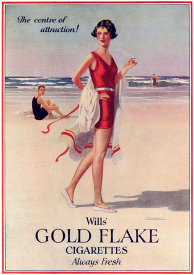 Wills Gold Flake Attraction Beach Girl Cigarettes | Sex Appeal Vintage Ads and Covers 1891-1970