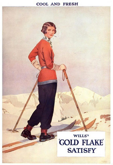 Wills Gold Flake Cigarettes Cool Fresh Skiing Girl | Sex Appeal Vintage Ads and Covers 1891-1970