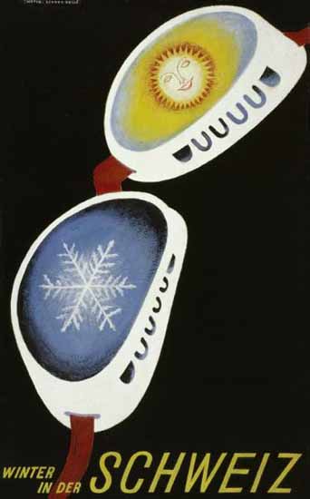 Winter In Der Schweiz Switzerland Snow Goggles 1935 | Vintage Travel Posters 1891-1970