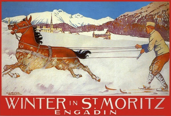 Winter St Moritz Engadin Horse Racing White Turf | Vintage Travel Posters 1891-1970