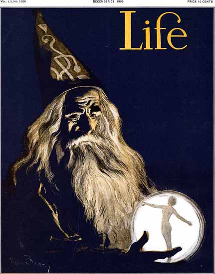 Wizard and Crystal Ball Life Humor Magazine 1908-12-31 Copyright | Life Magazine Graphic Art Covers 1891-1936