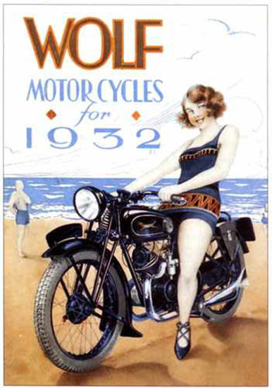 Wolf Motorcycles Girl 1932 Mad Men Art Vintage Ad Art Collection