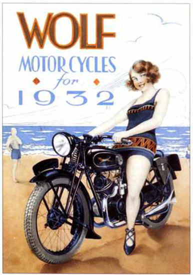 Wolf Motorcycles Girl 1932 | Sex Appeal Vintage Ads and Covers 1891-1970