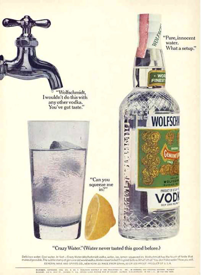 Wolfschmidts Vodka Crazy Water 1962 | Vintage Ad and Cover Art 1891-1970