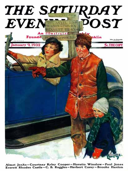 WomenArt Ellen Pyle Saturday Evening Post Asking Directions 1932_01_09 | 69 Women Cover Artists and 826 Covers 1902-1970