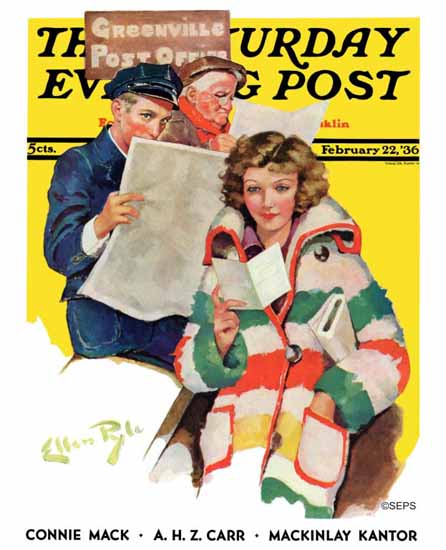 WomenArt Ellen Pyle Saturday Evening Post Reading Her Mail 1936_02_22 | 69 Women Cover Artists and 826 Covers 1902-1970