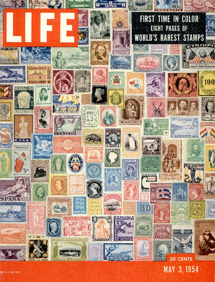 World rarest Stamps 3 May 1954 Copyright Life Magazine | Life Magazine Color Photo Covers 1937-1970