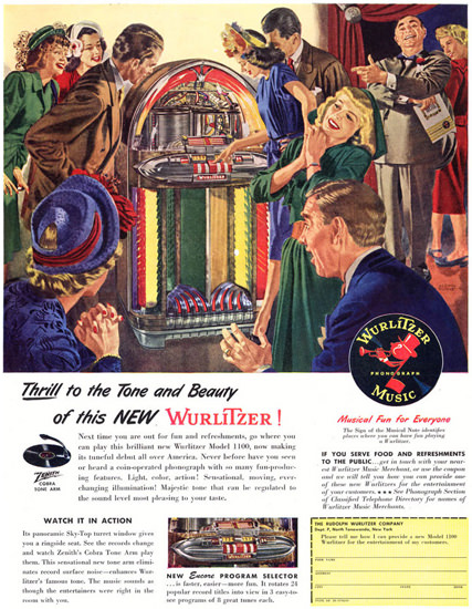 Wurlitzer Phonograph Music 1947 | Sex Appeal Vintage Ads and Covers 1891-1970