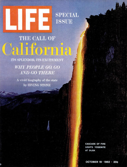 Yosemite Fire Cascade at Dusk 19 Oct 1962 Copyright Life Magazine | Life Magazine Color Photo Covers 1937-1970