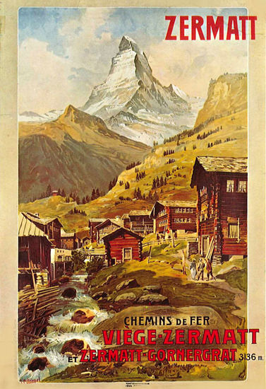 Zermatt Chemins Fer Zermatt-Gornergrat 1898 | Vintage Travel Posters 1891-1970