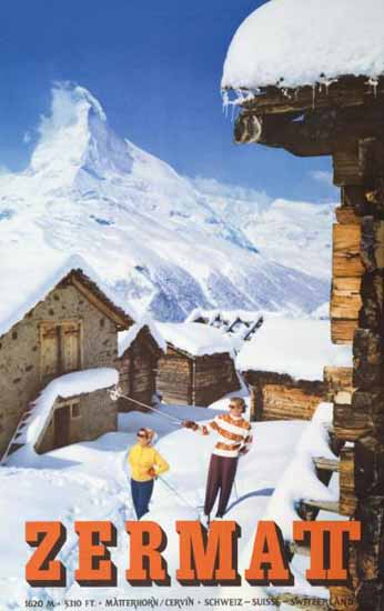 Zermatt Matterhorn Cervin Schweiz Switzerland 1956 | Vintage Travel Posters 1891-1970