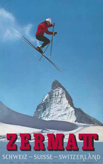 Zermatt Matterhorn Skiing Schweiz Switzerland 1970 | Vintage Travel Posters 1891-1970