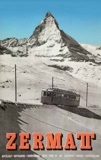 Zermatt Riffelalp Roffelberg Gornergrat Switzerland 1953 | Vintage Travel Posters 1891-1970