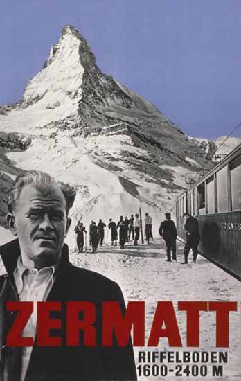 Zermatt Riffelboden Matterhorn Skiing Switzerland 1934 | Vintage Travel Posters 1891-1970