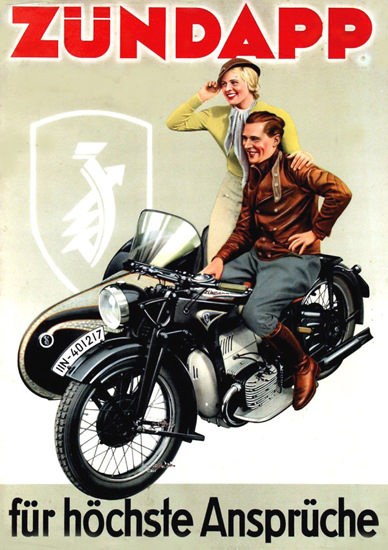 Zuendapp Motorcycles Hohe Ansprueche 1938 | Vintage Travel Posters 1891-1970