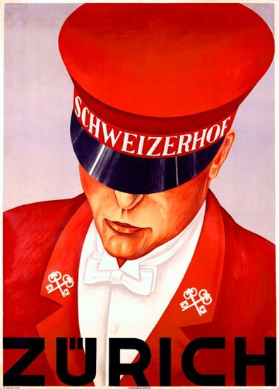 Zuerich Hotel Schweizerhof Concierge Lucerne | Vintage Travel Posters 1891-1970