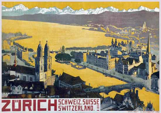 Zuerich Schweiz Suisse Switzerland Lake Zurich 1908 | Vintage Travel Posters 1891-1970