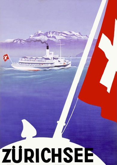 Zuerichsee Steamboat Flag Lake Zurich | Vintage Travel Posters 1891-1970