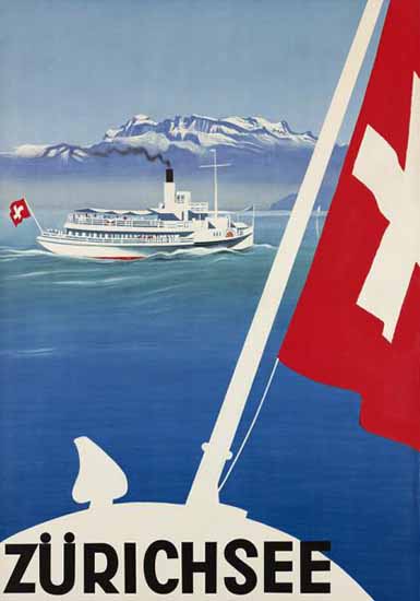 Zuerichsee Steamboat Lake Zurich Switzerland 1935 | Vintage Travel Posters 1891-1970