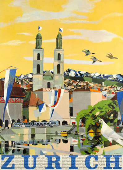 Zurich Dome Switzerland 1957 | Vintage Travel Posters 1891-1970