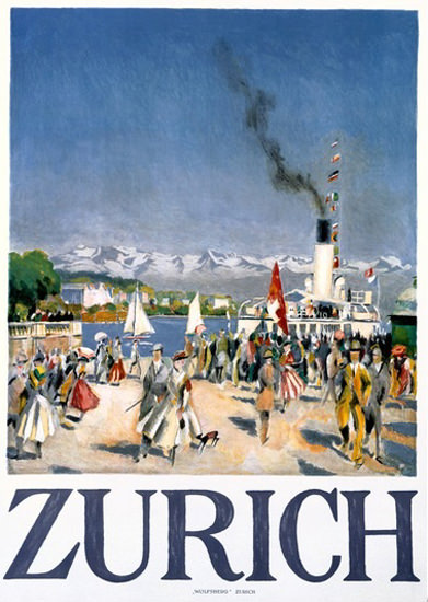 Zurich Steamboat Lake Zurich Alps Switzerland | Vintage Travel Posters 1891-1970